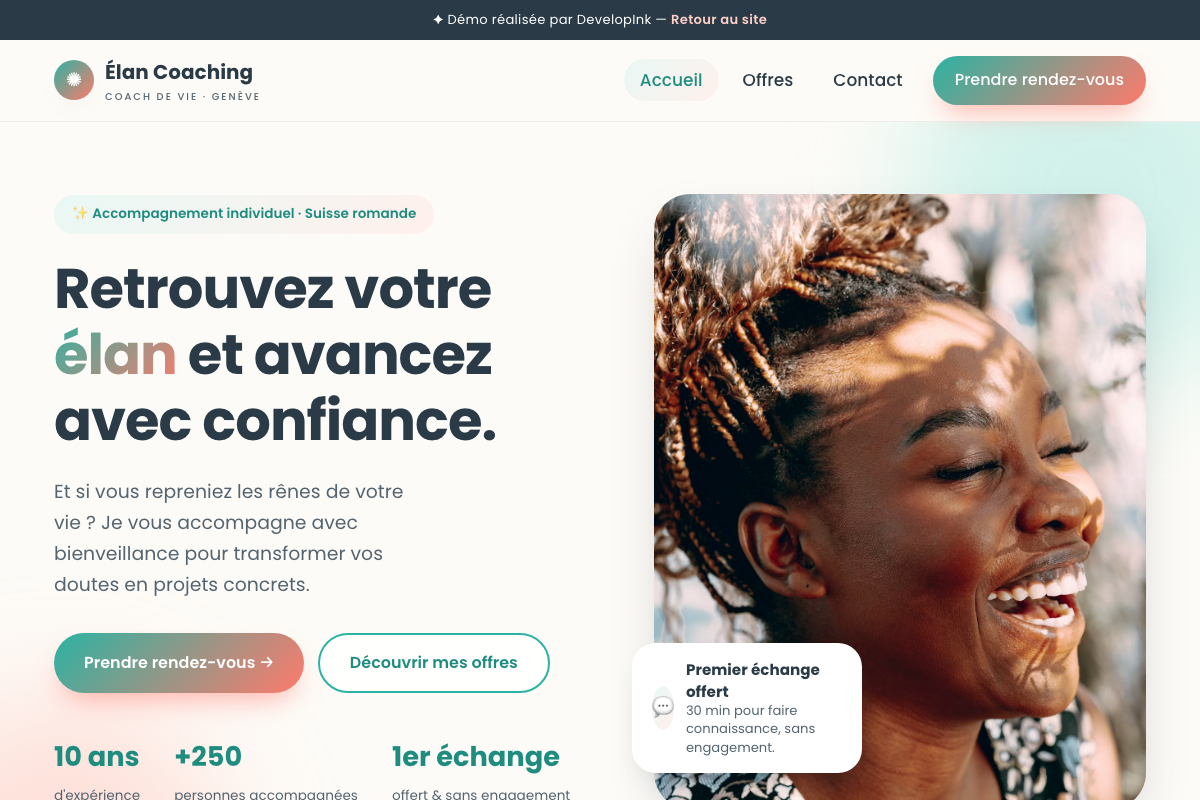 Aperçu du site de démonstration Élan Coaching