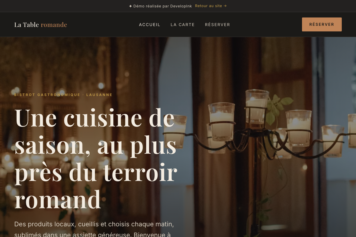 Aperçu du site de démonstration La Table romande