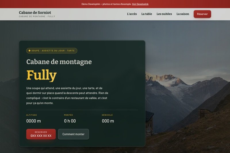 Aperçu du site d'exemple — Cabane de montagne