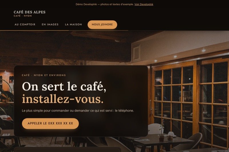 Aperçu du site d'exemple de café