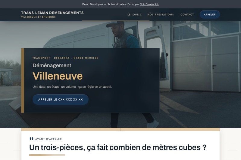 Aperçu du site d'exemple — Déménagement