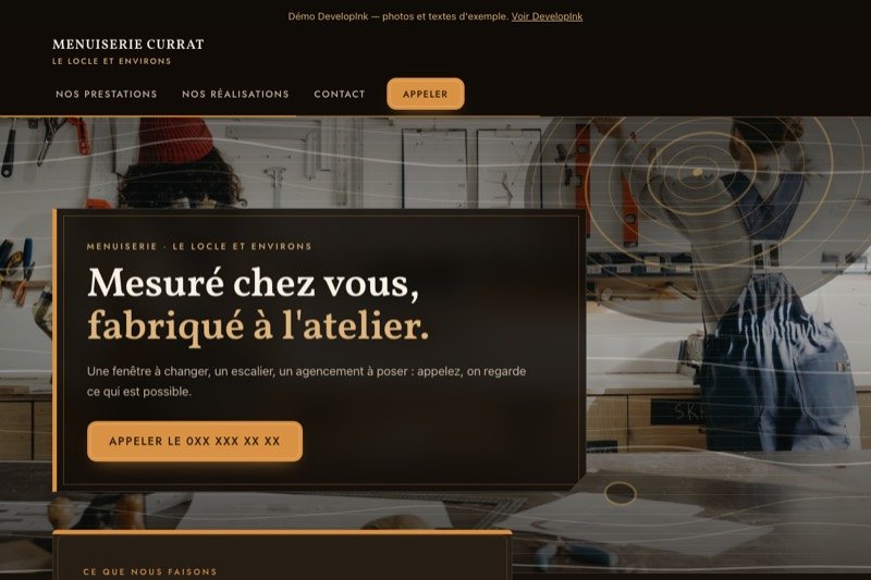 Aperçu du site d'exemple de menuiserie