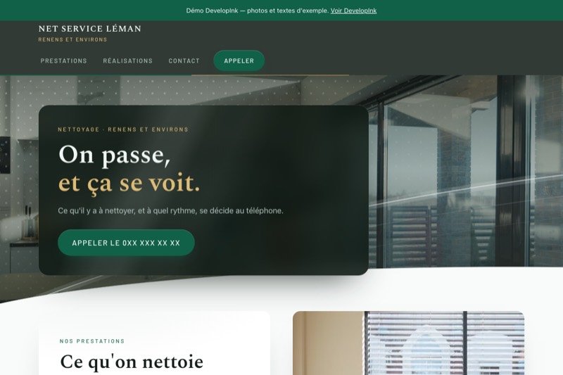 Aperçu du site d'exemple de nettoyage