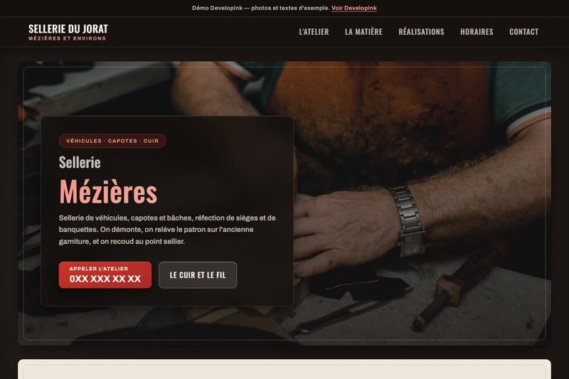 Aperçu du site d'exemple — Sellier · travail du cuir